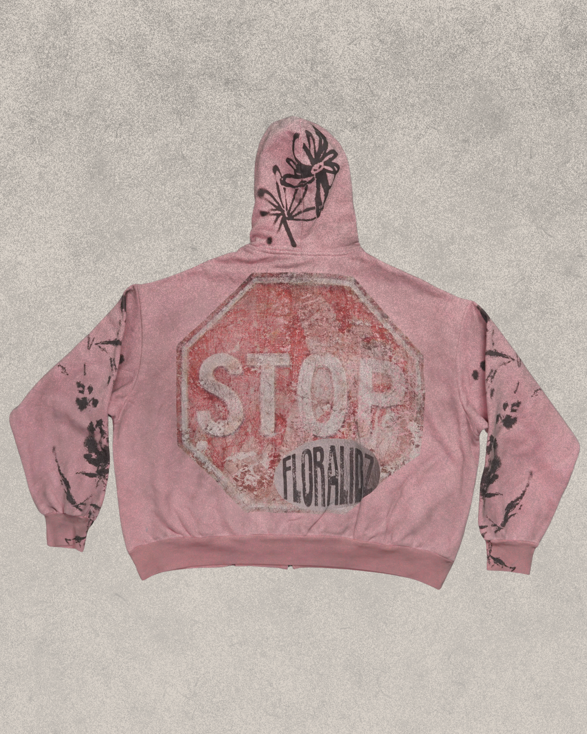 "STOP" Zip-Up Hoodie Pink