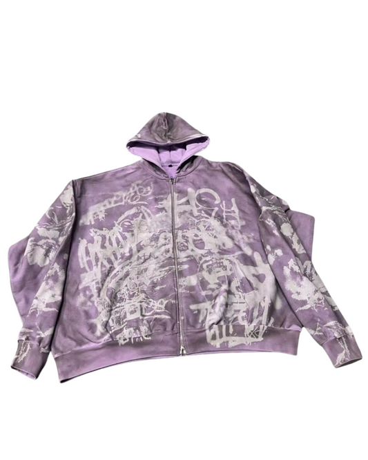 "STOP" Mauve Zip Up Hoodie