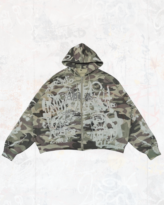 "STOP" Camo Zip-Up